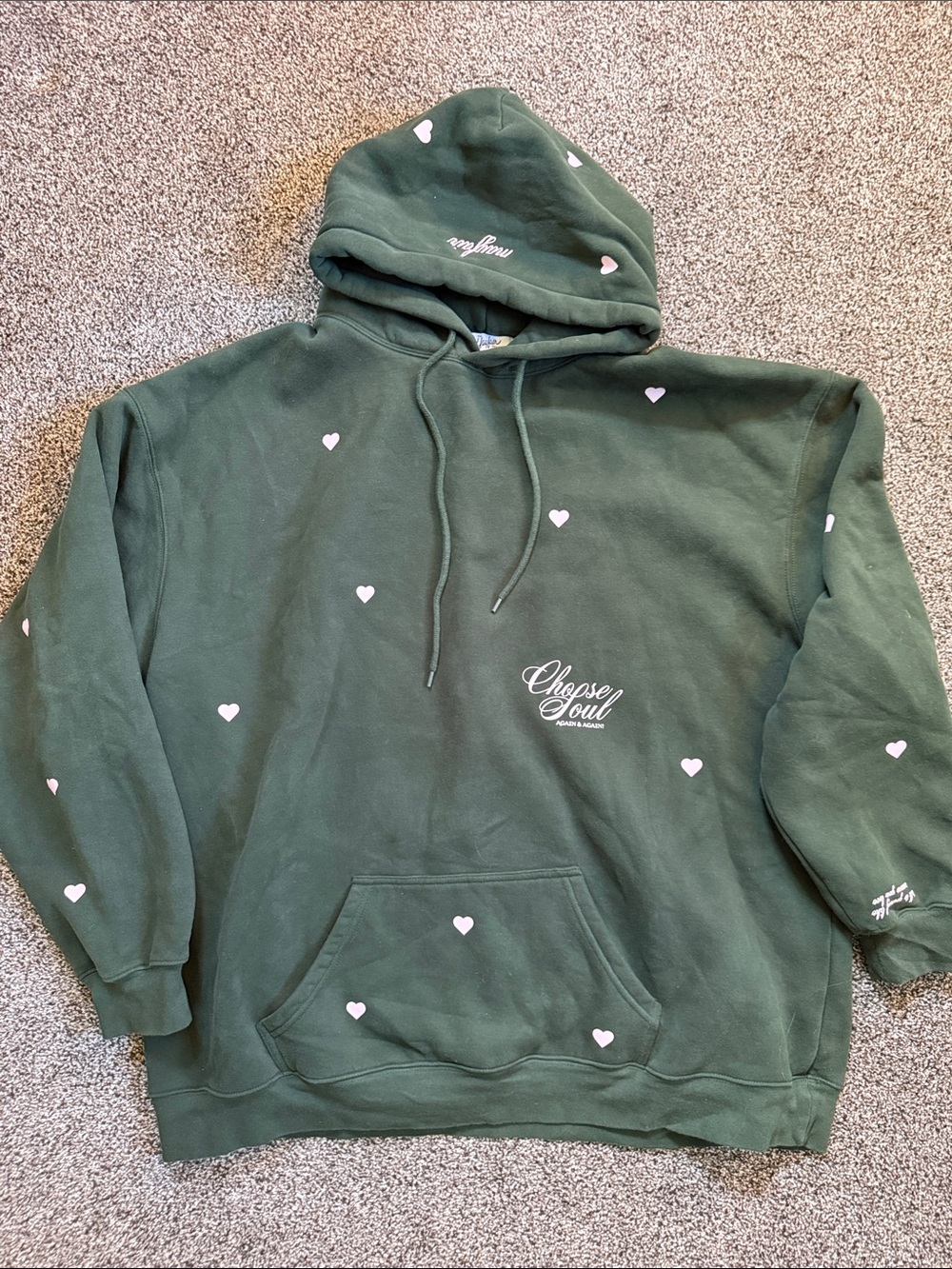 The Mayfair Group Green Choose Soul Heart-Print Hoodie Sweatshirt